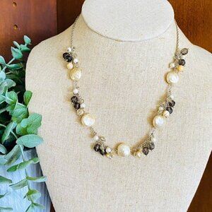 Pearl Coins and Faceted Smokey Quartz Crystal Necklace